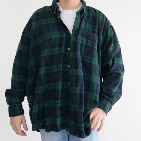 Green and Blue Plaid Men's Shirt - Picture 2 of 11